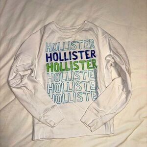 Hollister White Sweatshirt with Blue and Green Details